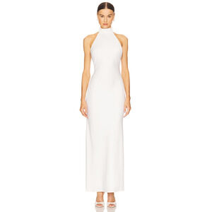 Misha x REVOLVE Evianna Satin Sleeveless Halter Neck Maxi Gown White Women's L